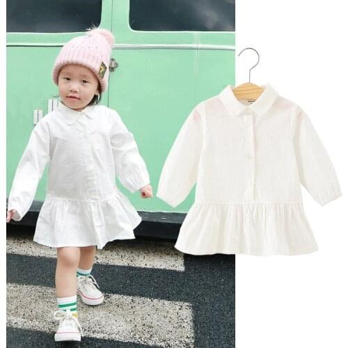 Girls dress 2021 spring new long-sleeved lapel shirt dress baby childrens clothing