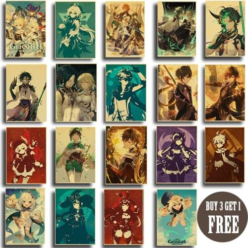 Genshin Impact Series Poster HD Game Posters Kraft Paper Painting Home Decor Bedroom Wall Art Picture Sexy Anime Girl Poster
