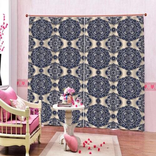 Retro European Pattern Curtain Large Window For Living room bedroom Flower Blackout Drapes Home Decor Sets (Left and Right Side)