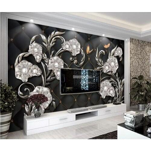 High-end luxury 3D jewelry flowers soft package living room bedroom background wall painting