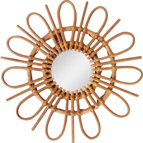 Rattan Round Makeup wall mirrors for living room bedroom Innovative Art Decoration Dressing Bathroom Wall Hanging Mirrors Crafts