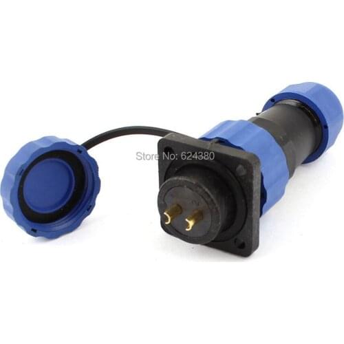 SD20 20mm 2 Pin 2P Square Flange Waterproof Aviation Connector Plastic Electrical Circular Plug Socket Straight IP68