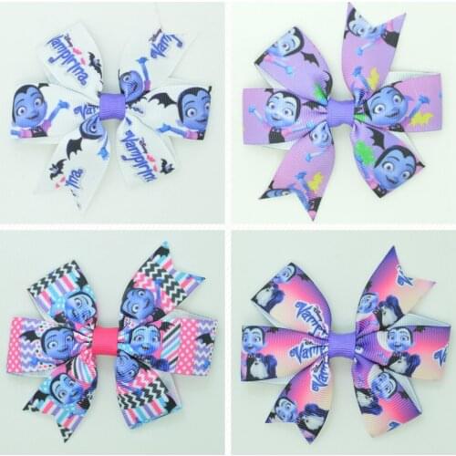 SUPWRF 3.1'' Girls kids hair accessories hair bows With Clip hair ties Printed Ribbon headwear wholesale 20 PCS T0929