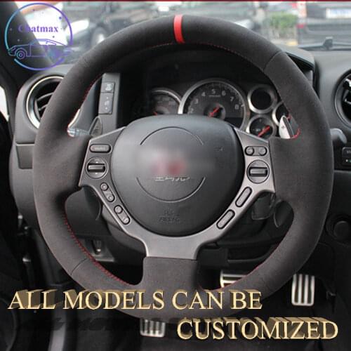 Embroidery Alcantara Car Steering Wheel Cover For Nissan GT-R 2009- 2013 2014 2015 2016 2017-2020 Hand Sewing Holder Custom Wrap
