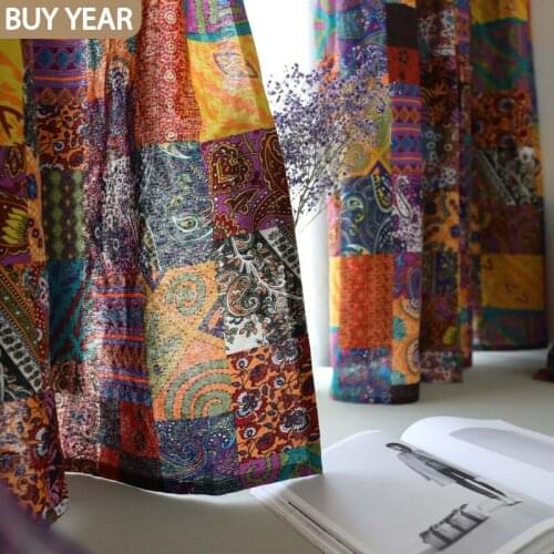 Semi-shade Curtains for Living Dining Room Bedroom Curtains of Wind-cotton and Hemp of Bohemian Retro Nationality Customization