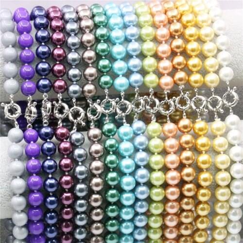 10mm Round Blue Purple Yellow Orange Green Gold Gray Brown White Pearl Shell Necklace DIY Women Girl Hand Made Jewelry Making