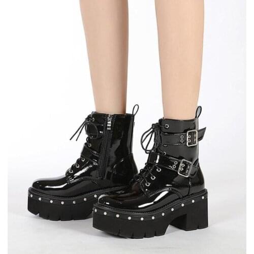 Black Goth Boots Women Platform Chunky Autumn Winter Shoes Ankle Boots Female Lace-up Punk Heels Demonia Boots plus big size 43