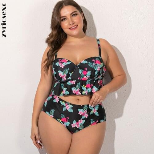 ZY 2021 Women Push Up Bikinis Set Swimwear Plus Size High Waist Swimsuit Larges Big Size Swimming Suits Bathing Beachwear New