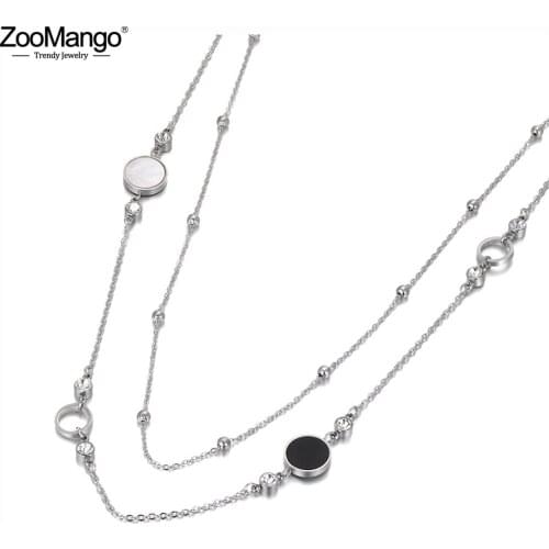 ZooMango Bohemia Stainless Steel Double-layer Choker Necklace Acrylic Shell Charm Pendant Chain & Link Jewelry For Women ZN20053