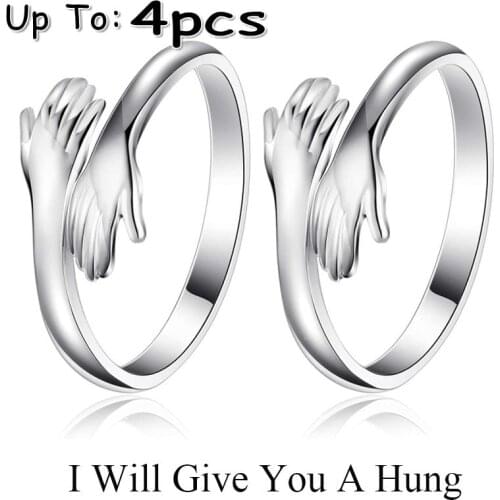 1/2/4Pcs Love Hug Open Ring Retro Simple Rings Letter Finger Ring Unisex Adjustable Size Ring Jewelry Valentines Day Gift A