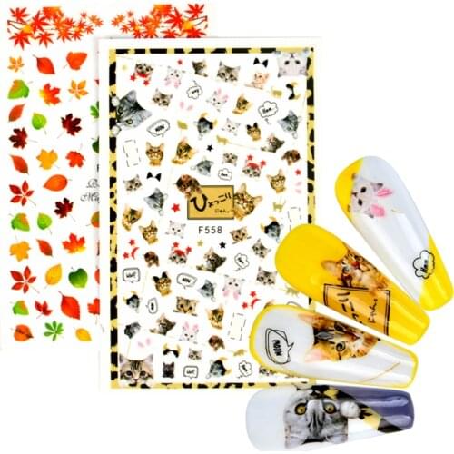 3D Maple Leaf Slider on Nails Cat Sticker Decals Christmas Halloween Design Adhesive Manicure Tips Nail Art Decorations