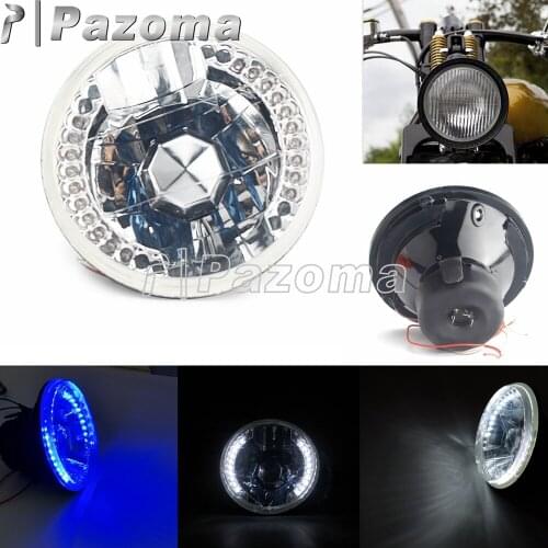 5-3/4" Motorcycle Headlight H4 Bulb Hi/Lo Beam W/LED Halo Angel Eye Turn Signal Headlamp For Harley Curisers Chopper Cafe Racer