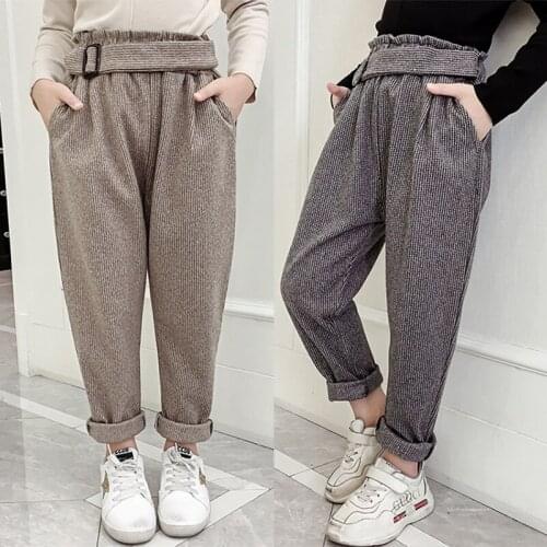 Teenage Girls Pants 2021 Autumn Casual Fashion Loose Retro Striped Kids Harem Pants School Children Trousers 6 8 10 12 Year