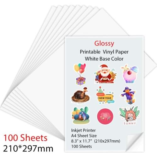 10/30/50/100Sheets A4 Glossy Printable Vinyl Sticker Paper Inkjet Printer Paper 210*297mm Copy Paper for Inkjet printer DIY gift