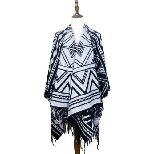 Black Poncho Women Cape Cashmere Wool Winter Wraps Tassel Shawls Thick Big Size Outwear Feminino Wraps