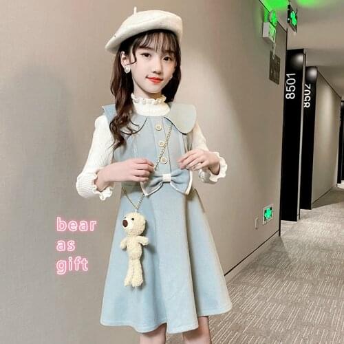 Childrens Sets Boutique Kids Clothing Autumn Winter Knit Shirt + Dress 2 Pcs Suit Elegant Girls Clothes Set 4 6 8 10 12 14Y