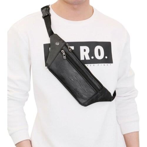 Men PU Leather Belt Bum Waist Pouch Fanny Pack Crossbody Shoulder Sport Zip Bag 20CA