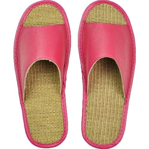 Summer Linen slippers couple indoor Genuine Cow Leather non-slip men women home fashion casual single shoes TPR soles spring