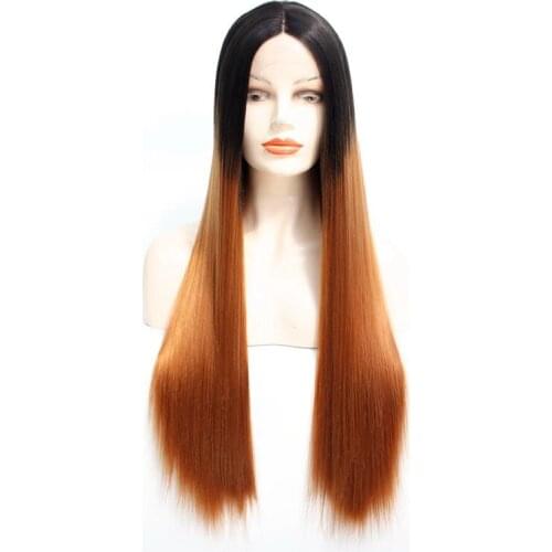 Two Tones 1b 30# Ombre Blonde Brown Long Straight Synthetic Wigs Heat Resistant Glueless Synthetic Lace Front Wigs for Black Wom
