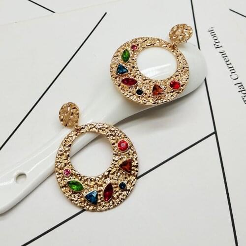 H27-28 exaggerated texture fashion temperament Celebrity Street Photo geometric metal stud handmade glass