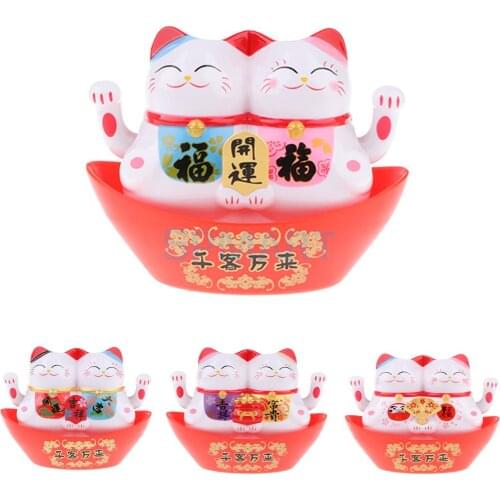 Maneki Neko Twin Animal Model Kids Children Shaking Hands Figure Toy Solar Lucky Cat Car Ornament Home Decor Friends Gift