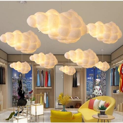 Kobuc Romantic White Float Cloud Pendant Light Fixture With E27 Socket for Bedroom Restaurant Store Decoration Hanging Light