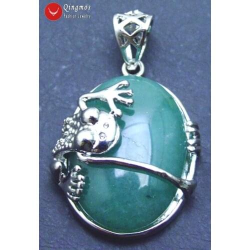 Qingmos Fashion Crawl Frog Design 25*20mm Pendant for Women with Oval Green Jades Natural Stone Pendant Fine Jewelry pen253