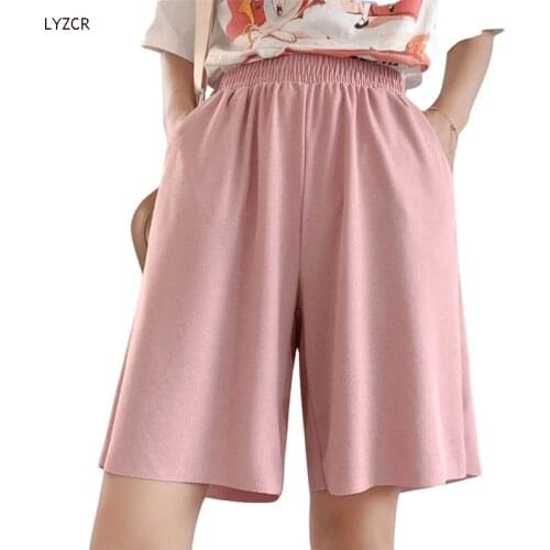 LYZCR Wide Leg Womens Summer Pants Capris Loose 2021 High Waist Trousers Knee Length Plus Size Pants For Women Pantalon Femme