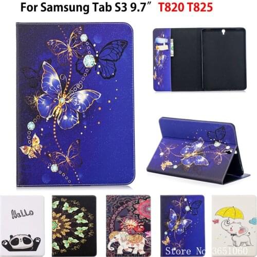 Fashion Butterfly Case For Samsung Galaxy Tab S3 9.7 T820 T825 SM-T820 Smart Cover Funda Tablet Silicon PU Leather Stand Shell