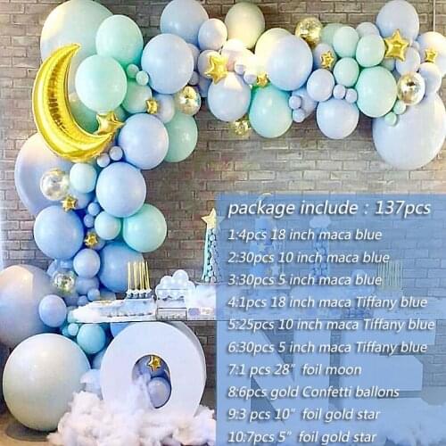 137 pcs Ocean blue theme balloon set Tiffany blue balloon package Wedding Birthday Baloon party decoration moon Metallic