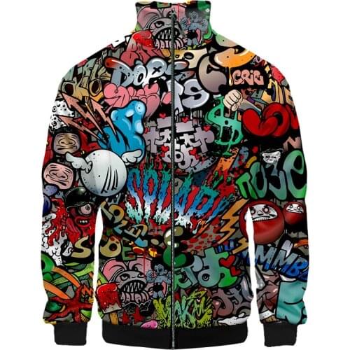 New Stand-up Collar Jacket Graffiti 3d Print Men Cartoon Anime Streetwear Hip Hop Casual Oversize Funny Fashion Zipper Coat OGKB