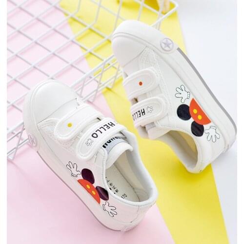 Disney spring new childrens canvas shoes girl white shoes cute cartoon Mickey mouse elementary school students cloth shoes