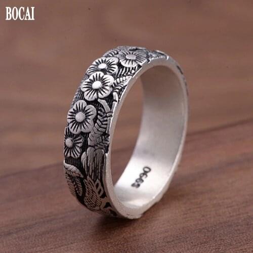 BOCAI new real S990 pure silver ring for man and woman Auspicious Phoenix turns good luck Rotating Thai Silver man Ring