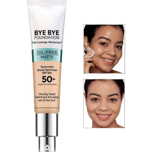 It Cosmetics Bye Bye Foundation Full Coverage Moisturizer Oil-Free Matte Sunscreen Spectrum SPF 50+ Hydrating Anti-Aging