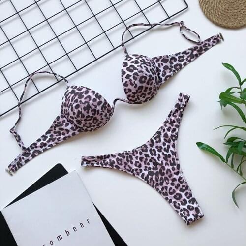 Sexy Leopard V-bar Underwired Bikini Female Swimsuit Women Swimwear Push Up Bikini set Bather Bathing Suit Swim