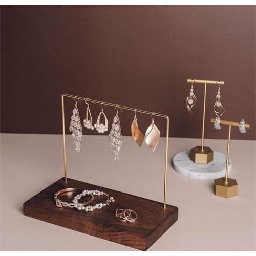 Walnut Black Jewelry Rack Ring and Nails Organizer Earrings Hanging Bracket Eardrop Holder Earring Shelf Table Display