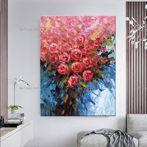 Hand-Painted Canvas Oil Painting 3D Palette Knife Flower Parlor Decoration Nordic Pastoral Abstract Dining Hall Porch Mural