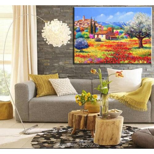 Hand-painted art painting on canvas for sale mountain landscape paintings with small village house decoration products for home
