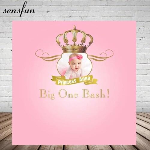 Sensfun Pink Girl Princess Baby Shower Newborn Backdrop Gold Crown Big One Bash Birthday Party Photography Background Customized