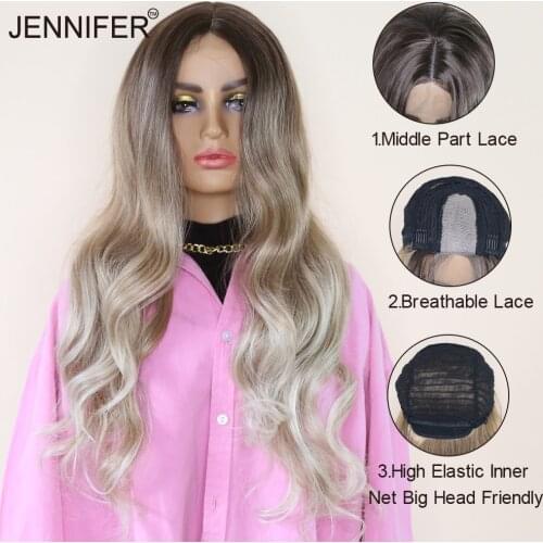 Synthetic Wigs For Black Women Cosplay Middle Part Lace Wigs 26 Inch Lace Long Wavy 0mbre Blonde Wig African American