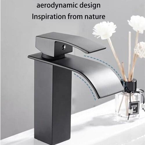 304 Stainless Steel Black Waterfall Faucet Art Basin Opening Faucet for Hot and Cold Water Kitchen and Bathroom Accessories