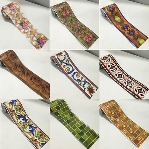 Totem Floral Wall Sticker Waist Line Wallpaper for Living Room Self Adhesive Borders Sticker DIY Home Decor Glass Tile Decor 10M