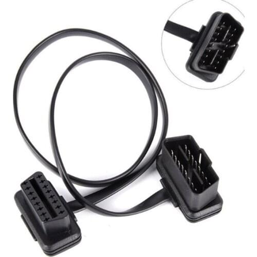 Male to Female Elbow Extension Cable Diagnostic Scanner Connector Adapter OBD2 OBDII OBD 16Pin Flat Wire Noodles Line 0.6m