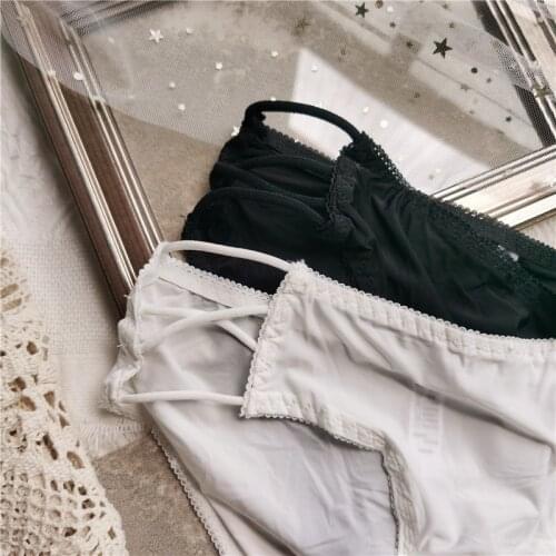 Hollow Out Ruffle Panties For Girl Ice Pure Silk Fabric Bag Hip Low Waist Womens Underwear Lingerie Plus Size Thong Ouverte