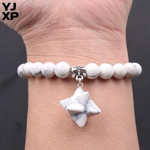 YJXP Ethnic Silver Plated White Turquoises Stone Beads with Star Bracelets for Anniversary Jewelry