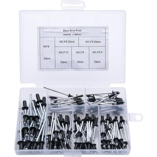 120PCS [M2.4*6 M3.0*6 M3.2*6.4 M3.2*8 M3.2*10 M4*8] Black Aluminium Blind Rivets Nail Decoration Rivets For Furniture
