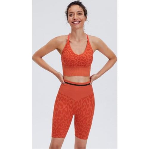 Womens Sportswear Yoga Set Workout Clothes Leopard pattern Athletic Wear Sports Bra Gym Legging Fitness Bra Crop Top Yoga Suit