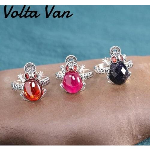 Volta Van 925 Sterling Silver Women Rings Fine Jewelry 2021 New Toad Garnet Animal Trendy Concise Opening Fashion Party Rings