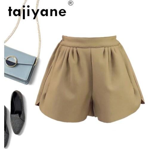 Tajiyane Womens Shorts Real Sheepskin High Waist Trousers Woman Genuine Leather Shorts Female Clothing Spodenki Damskie TN2375