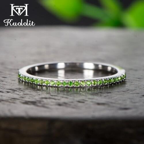 Kuololit Solid Gold White Gold Natural Tsavorite Gemstone Rings for Women 10K real gold Ring Band for Engagement Fine Jewelry